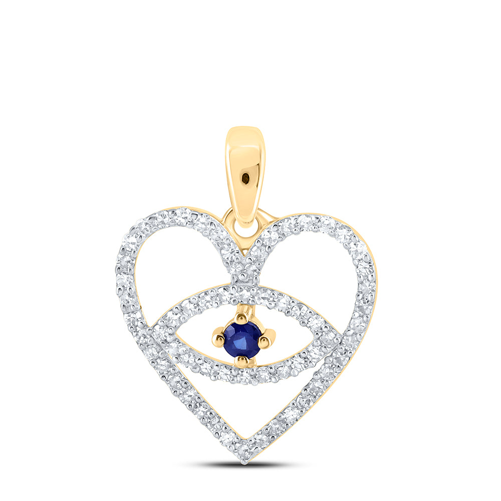 10K Yellow Gold 1/4 CTW-Natural Diamond 1/20 Ct-Sapp Heart Pendant 0.96 Gram