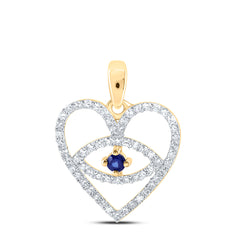 10K Yellow Gold 1/4 CTW-Natural Diamond 1/20 Ct-Sapp Heart Pendant 0.96 Gram