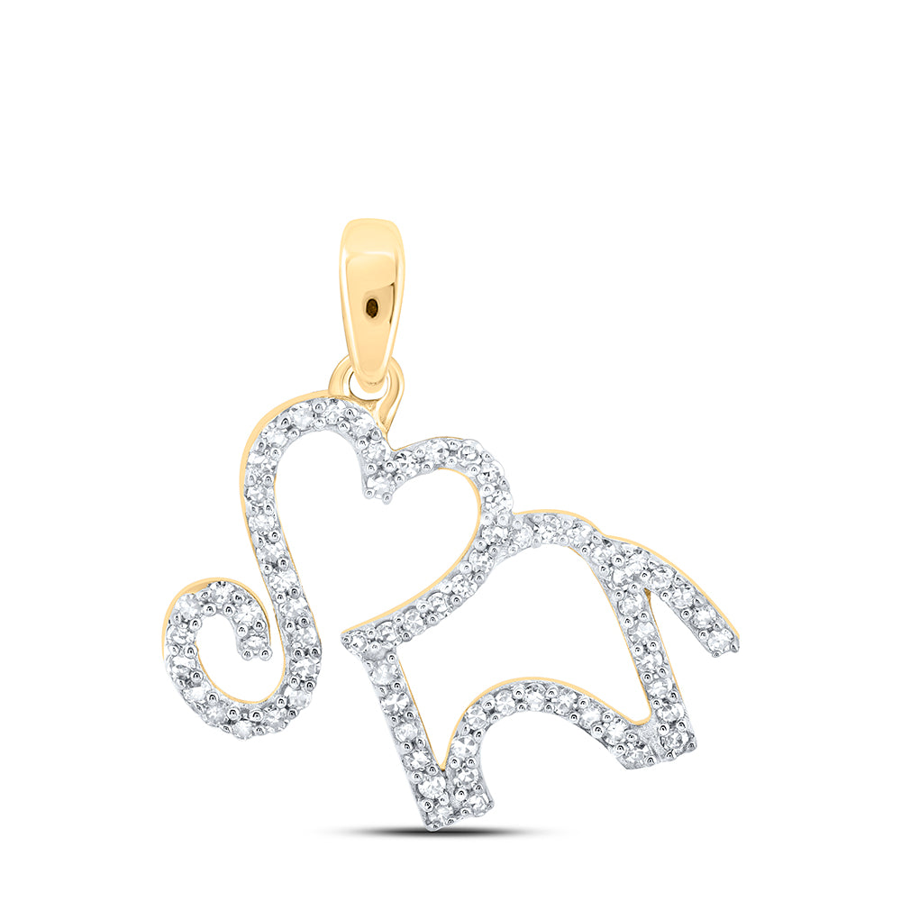 10K Yellow Gold 1/5 CTW-Natural Diamond Heart Elephant Pendant 1.06 Gram