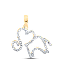 10K Yellow Gold 1/5 CTW-Natural Diamond Heart Elephant Pendant 1.06 Gram