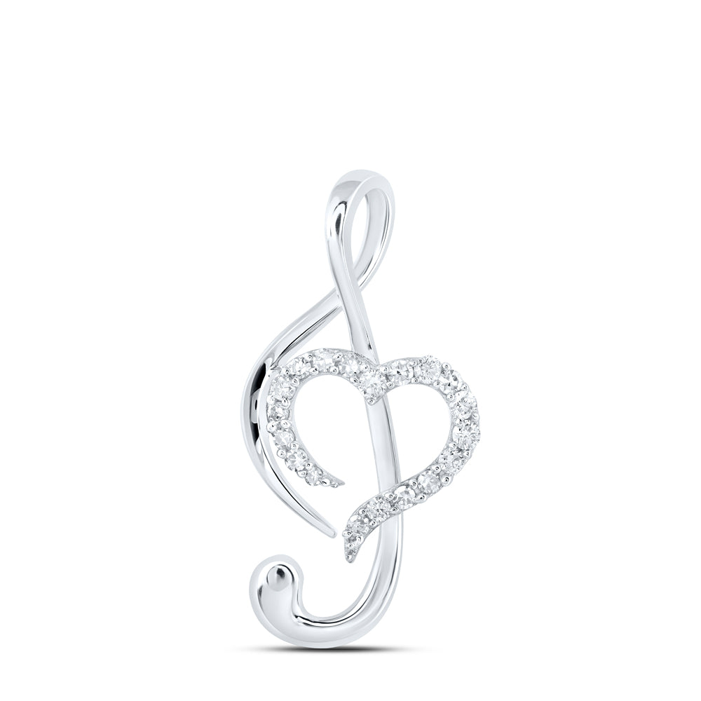 10K White Gold 1/6 CTW-Natural Diamond Heart Pendant 1.12 Gram