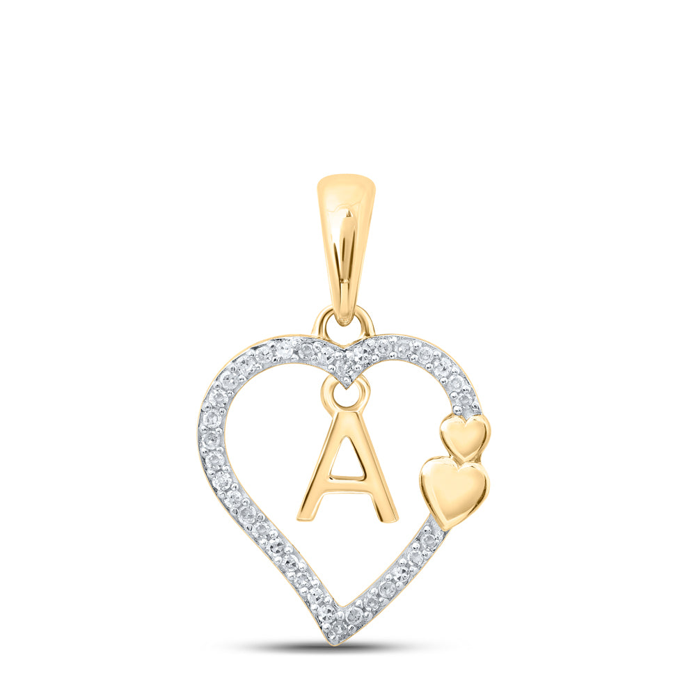 10K Yellow Gold 1/10 CTW-Natural Diamond Gift Heart Initial "A" Pendant 1.2 Gram