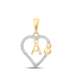 10K Yellow Gold 1/10 CTW-Natural Diamond Gift Heart Initial "A" Pendant 1.2 Gram