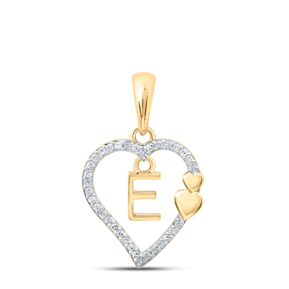 10K Yellow Gold 1/10 CTW-Natural Diamond Gift Heart Initial "E" Pendant 1.28 Gram