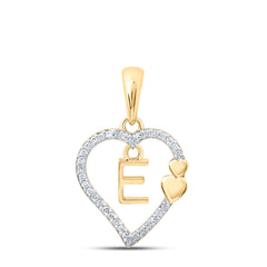 10K Yellow Gold 1/10 CTW-Natural Diamond Gift Heart Initial "E" Pendant 1.28 Gram