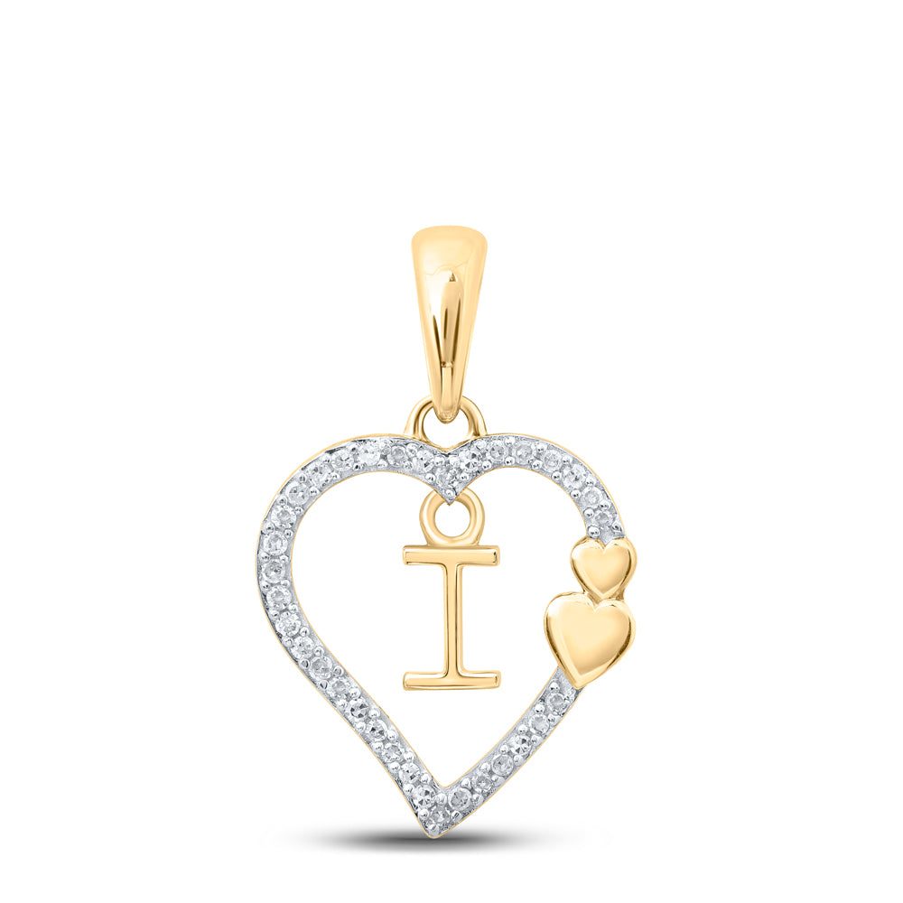 10K Yellow Gold 1/10 CTW-Natural Diamond Gift Heart Initial "I" Pendant 1.24 Gram