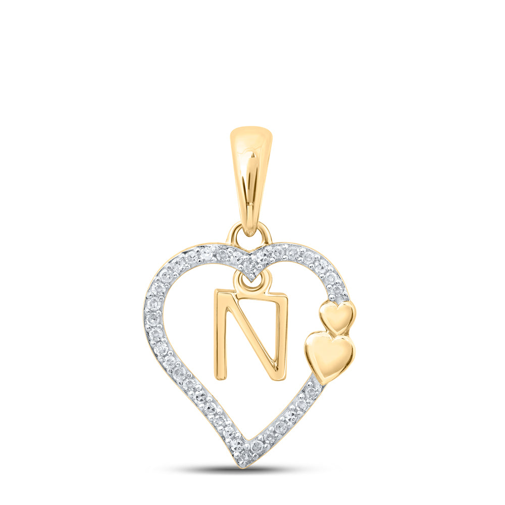 10K Yellow Gold 1/10 CTW-Natural Diamond Gift Heart Initial "N" Pendant 1.28 Gram
