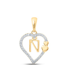 10K Yellow Gold 1/10 CTW-Natural Diamond Gift Heart Initial "N" Pendant 1.28 Gram