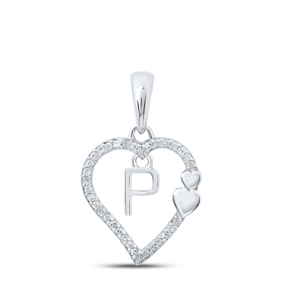 10K White Gold 1/10 CTW-Natural Diamond Gift Heart Initial "P" Pendant 1.19 Gram
