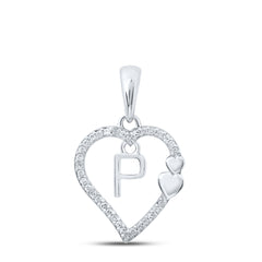 10K White Gold 1/10 CTW-Natural Diamond Gift Heart Initial "P" Pendant 1.19 Gram