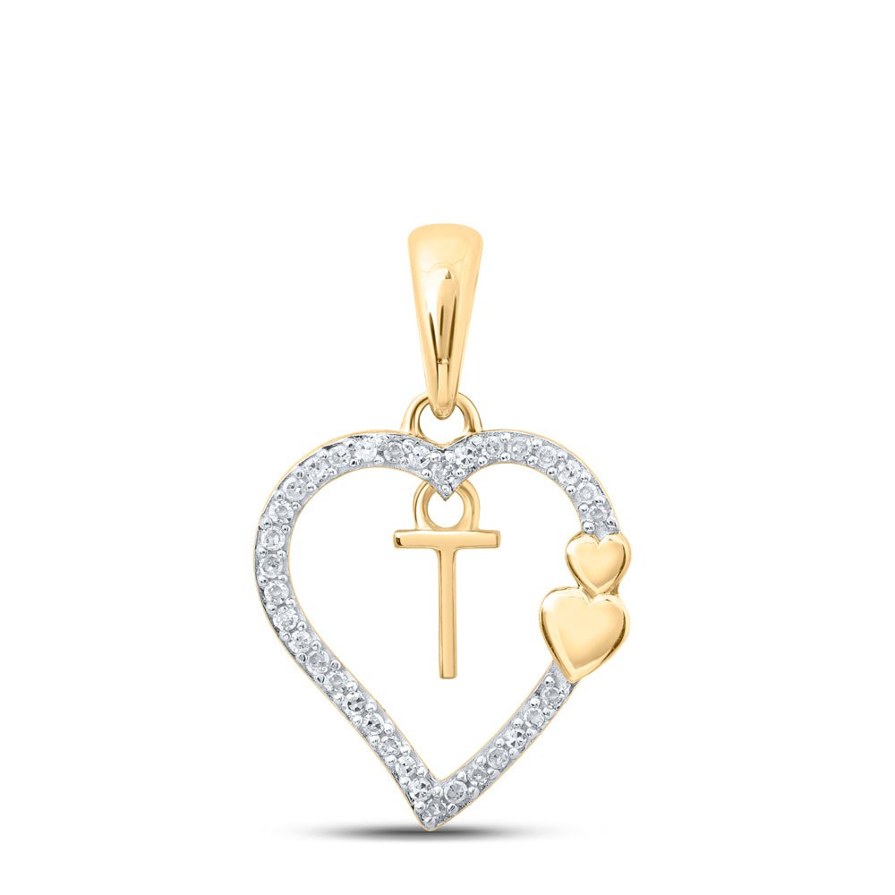 1/10CTW-DIA P1P2 GIFT HEART INITIAL "T" PENDANT