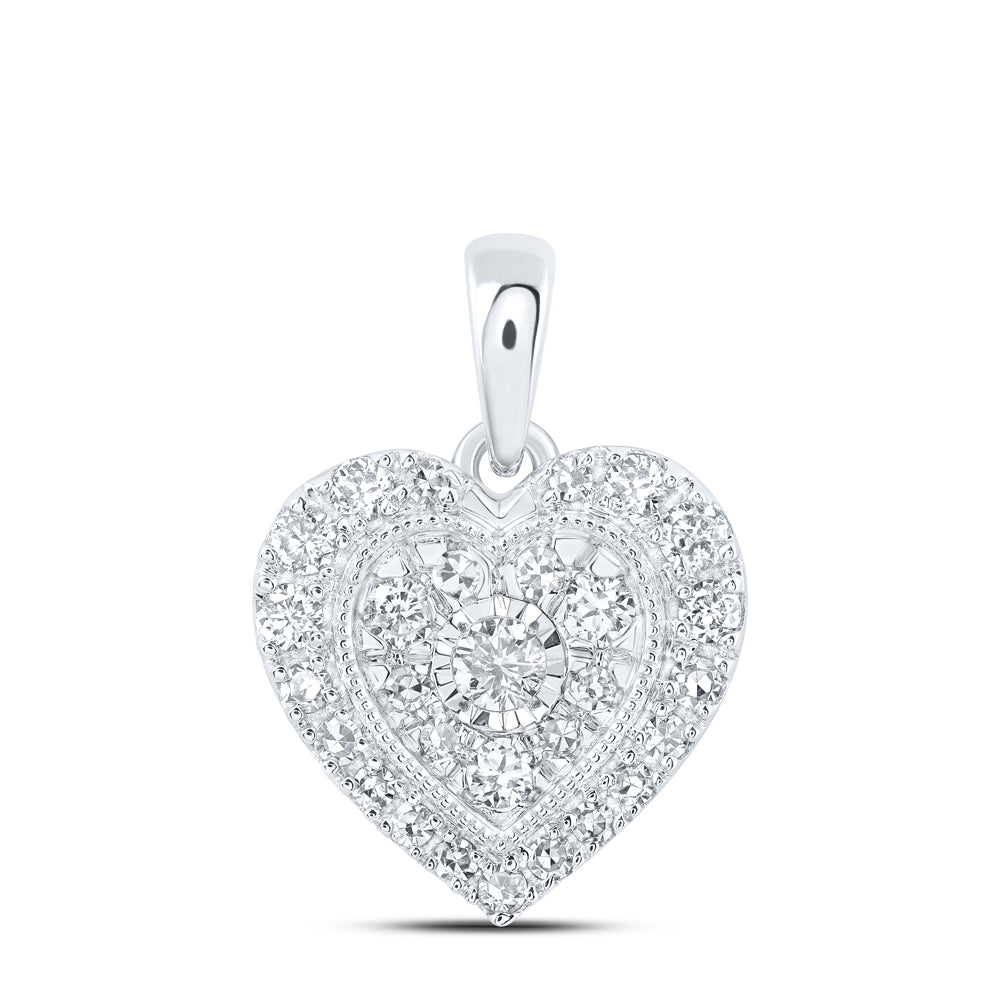 10K White Gold 1/4 CTW-Natural Diamond Heart Pendant 1.18 Gram