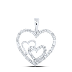 10K White Gold 3/8 CTW-Natural Diamond Heart Pendant 1.17 Gram