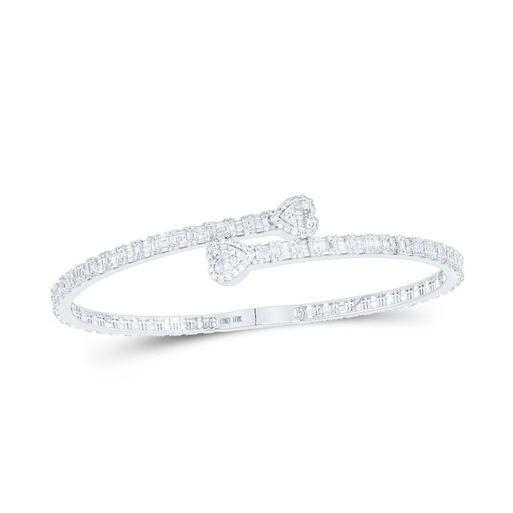 10K White Gold 2 5/8 CTW-Natural Diamond (15.90MM) Heart Cuff Bangle 9.19 Gram