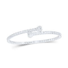 10K White Gold 2 5/8 CTW-Natural Diamond (15.90MM) Heart Cuff Bangle 9.19 Gram