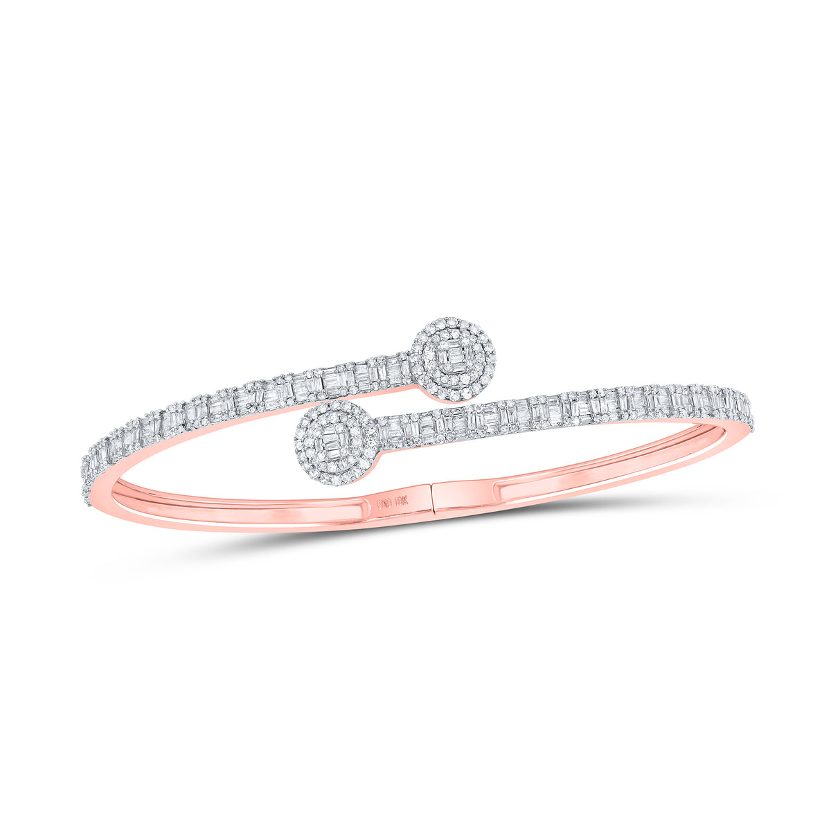 10K Rose Gold 1 3/4 CTW-Natural Diamond (17.20MM) Round Cuff Bangle 10.82 Gram