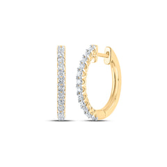 14k Yellow Gold Round Diamond Hoop Earrings 1/2 Cttw