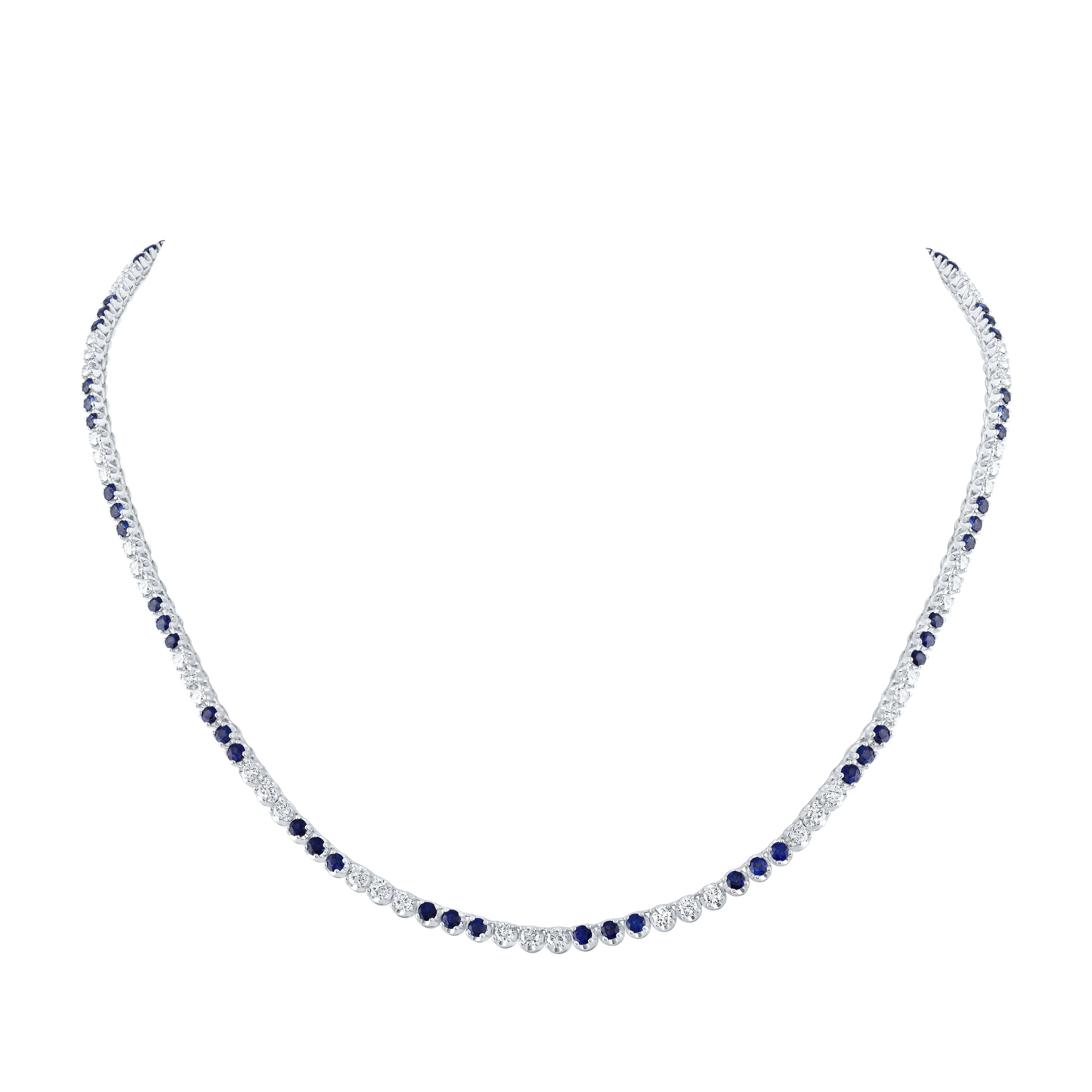 3 1/2CTW-DIA NK 4 7/8CTW-SAPPNATURALGEMTENNISNECKLACE (18 INCH)