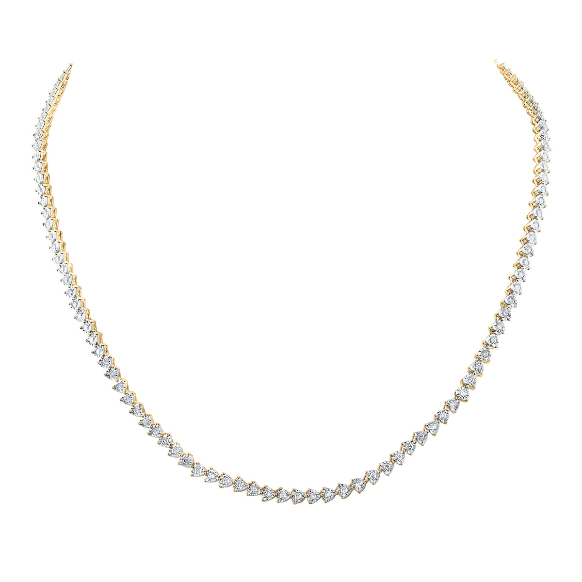 10K Yellow Gold 1 7/8 CTW-Natural Diamond 3 Prong Heart Fanuk Chain (16 Inch ) 15.37 Gram