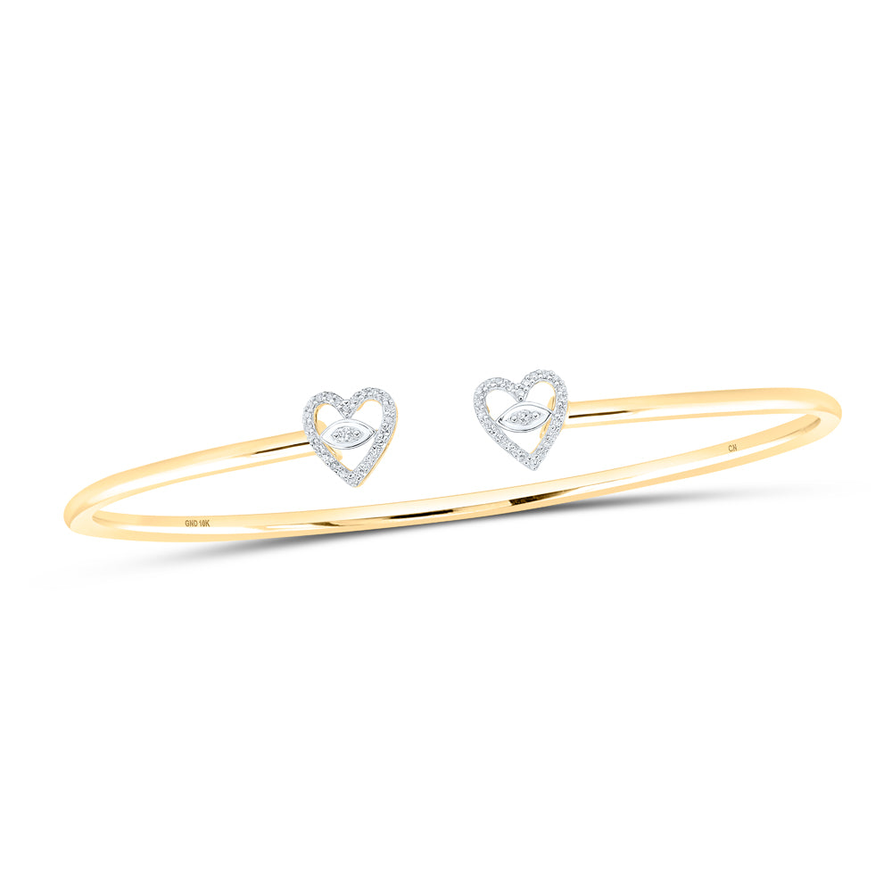 10K Yellow Gold 1/10 CTW-Natural Diamond Heart Bangle (50X60) 0.26 Gram