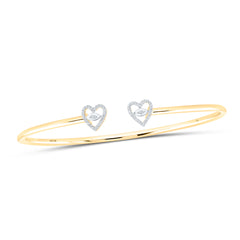 10K Yellow Gold 1/10 CTW-Natural Diamond Heart Bangle (50X60) 0.26 Gram