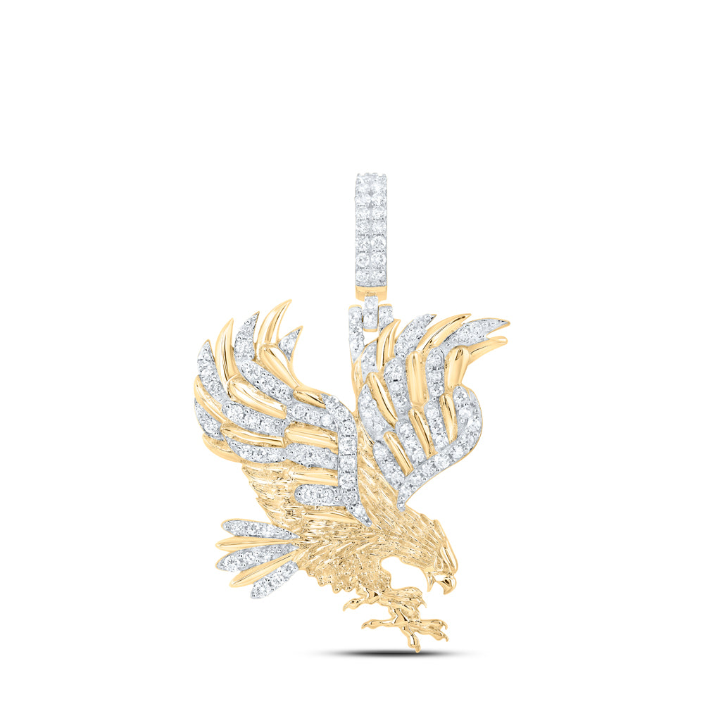 10K Yellow Gold 7/8 CTW-Natural Diamond Eagle Mens Charm 9 Gram