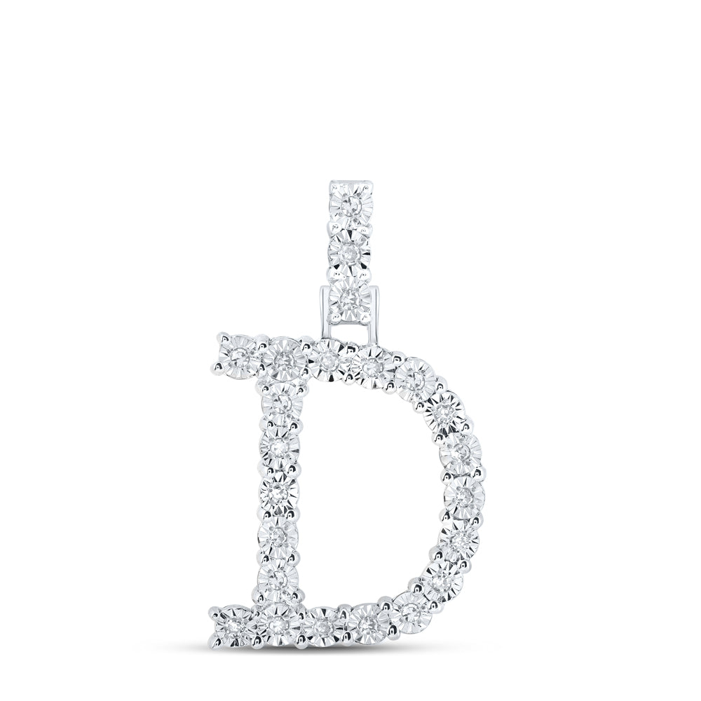 10K White Gold 1/8 CTW-Natural Diamond Initial "D" Pendant 2.3 Gram