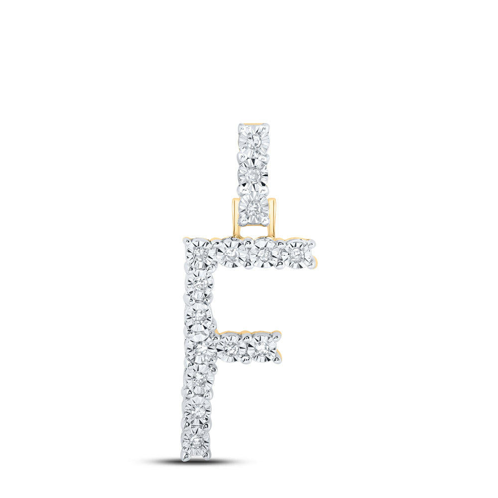 10K Yellow Gold 1/12 CTW-Natural Diamond Initial "F" Pendant 1.95 Gram
