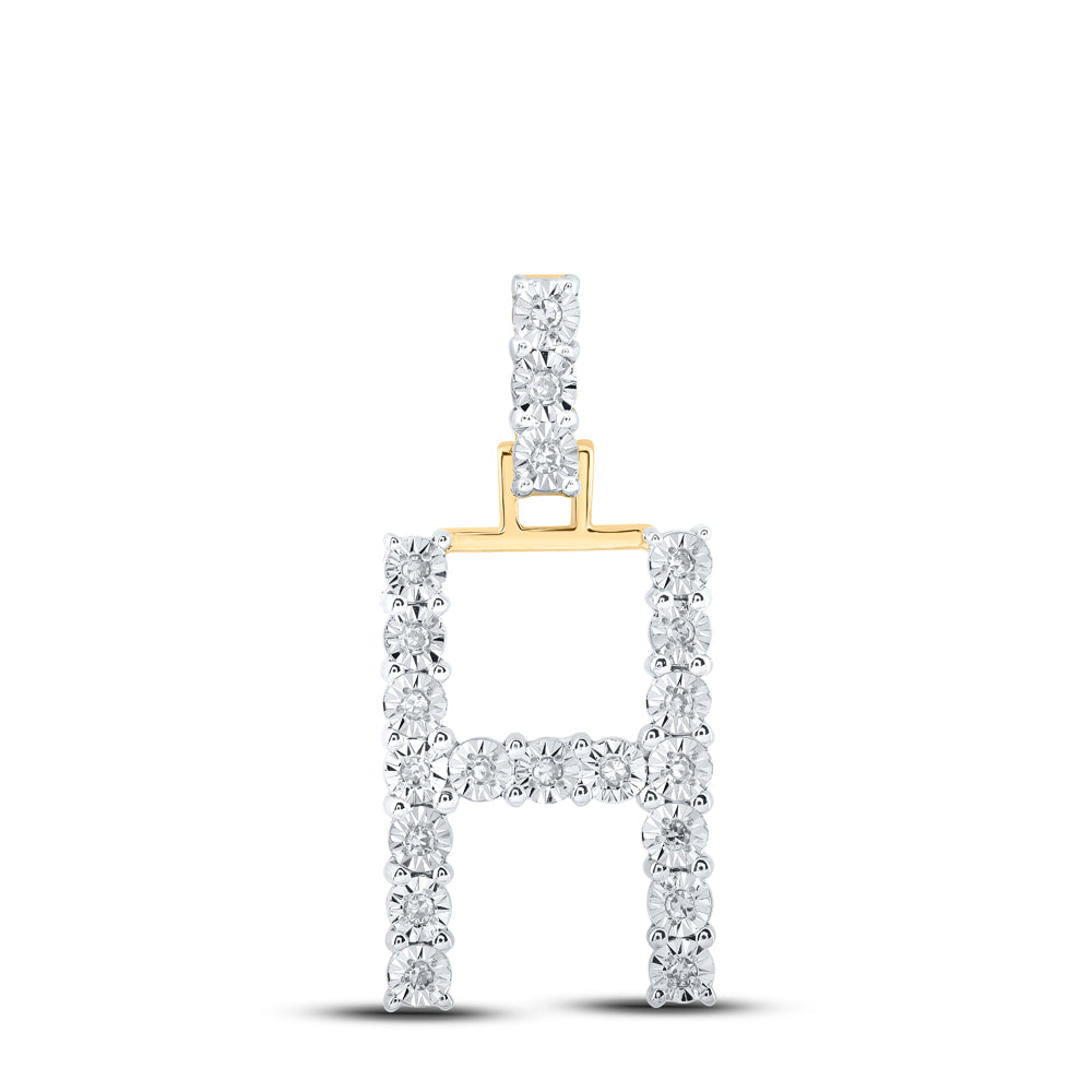 10K Yellow Gold 1/10 CTW-Natural Diamond Initial "H" Pendant 1.69 Gram