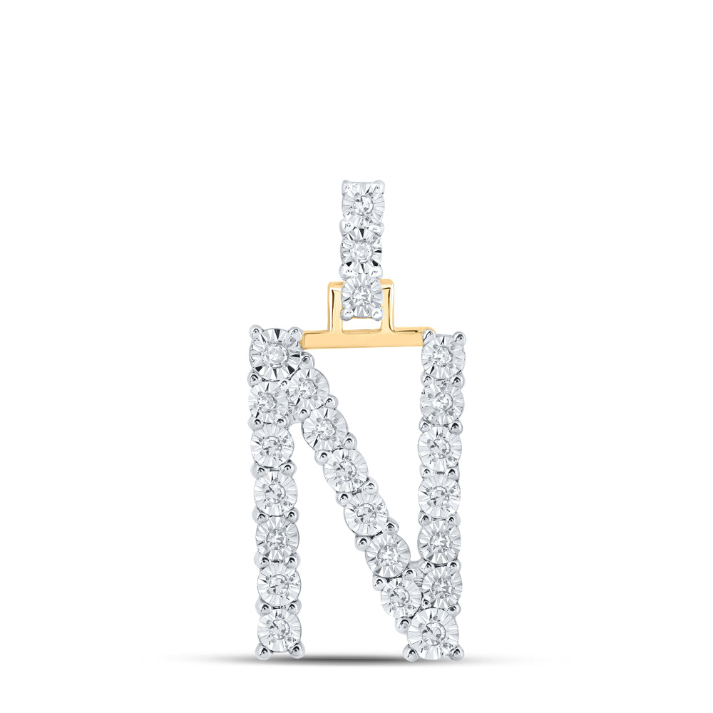 10K Yellow Gold 1/8 CTW-Natural Diamond Initial "N" Pendant 2.06 Gram