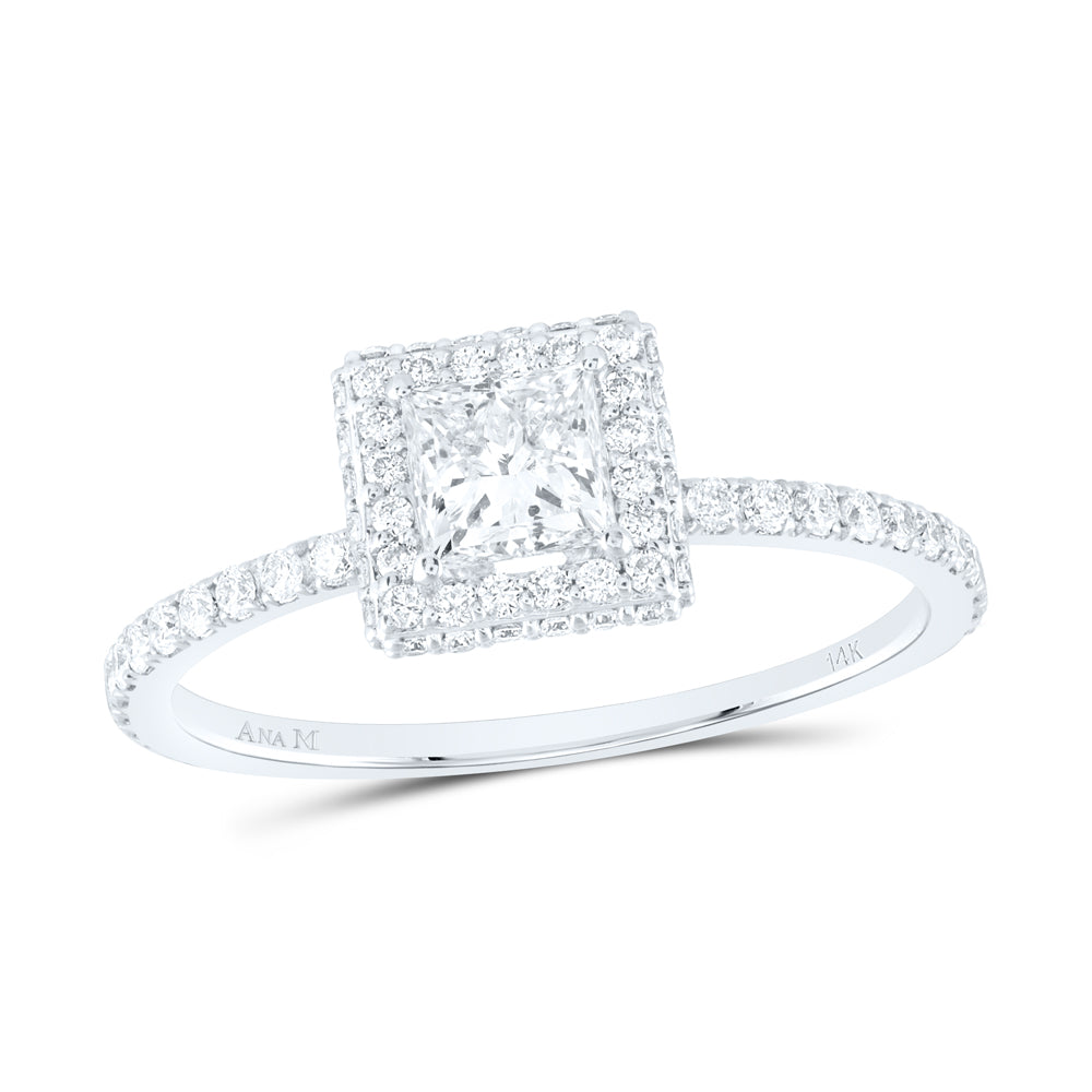 7/8CTW-DIA ANA M 1/2CT-CPR SINGLE HALO  ENGAGEMENT RING