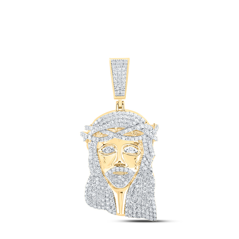 10K Yellow Gold 6 1/3 CTW-Natural Diamond Jesus Face Mens Charm 21.69 Gram