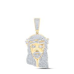 10K Yellow Gold 6 1/3 CTW-Natural Diamond Jesus Face Mens Charm 21.69 Gram