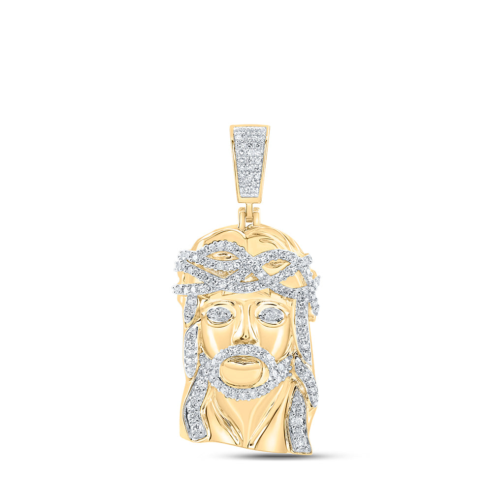 10K Yellow Gold 1 1/2 CTW-Natural Diamond Jesus Face Mens Charm 15.5 Gram