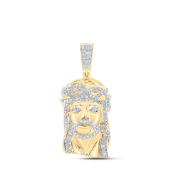10K Yellow Gold 1 1/2 CTW-Natural Diamond Jesus Face Mens Charm 15.5 Gram
