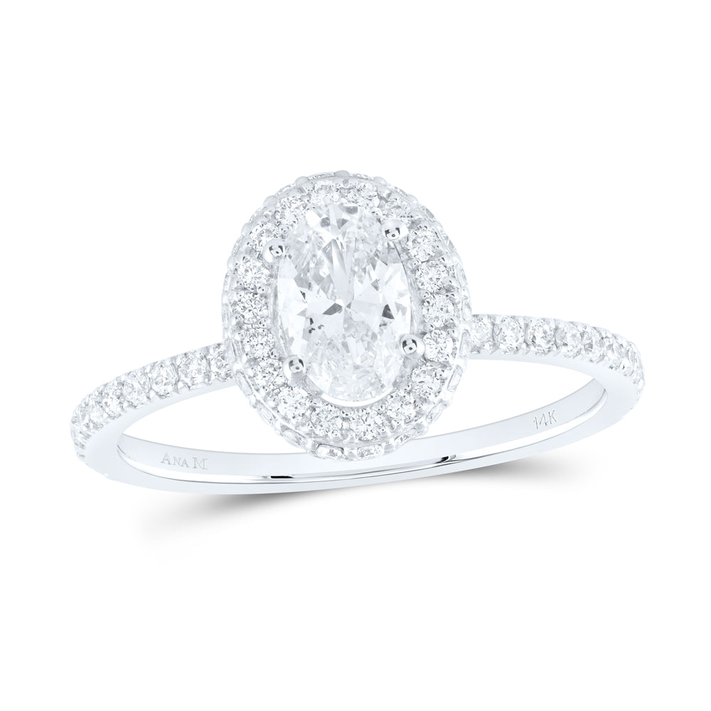14K White Gold 1 CTW-Natural Diamond 1/2 Ct-Cov Single Halo Engagement Ring 2.17 Gram