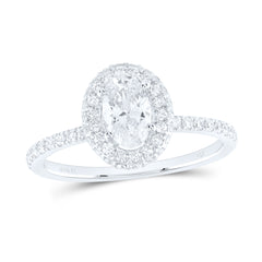 14K White Gold 1 CTW-Natural Diamond 1/2 Ct-Cov Single Halo Engagement Ring 2.17 Gram