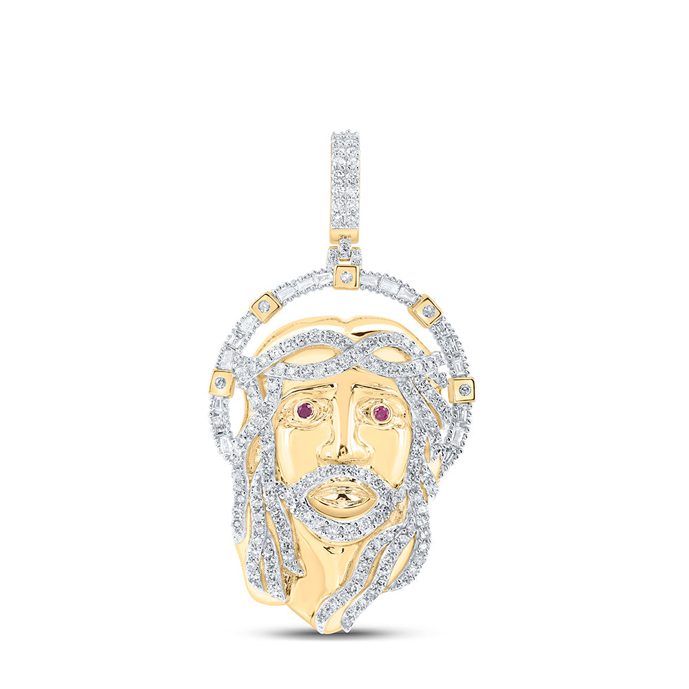 1 3/4CTW-DIA NK 0.04CT-RUBY  JESUS FACE MENS CHARM