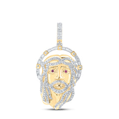 1 3/4CTW-DIA NK 0.04CT-RUBY  JESUS FACE MENS CHARM