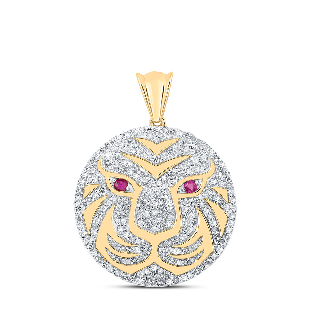 1 CTW-DIA NK 1/12CT-RUBY  LION FACE MENS CHARM
