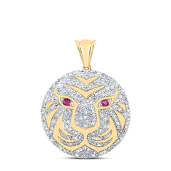 1 CTW-DIA NK 1/12CT-RUBY  LION FACE MENS CHARM