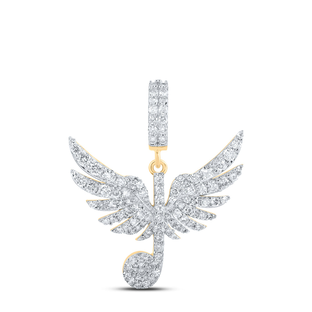10K Yellow Gold 1 CTW-Natural Diamond Music Note 3 Mens Charm 2.6 Gram