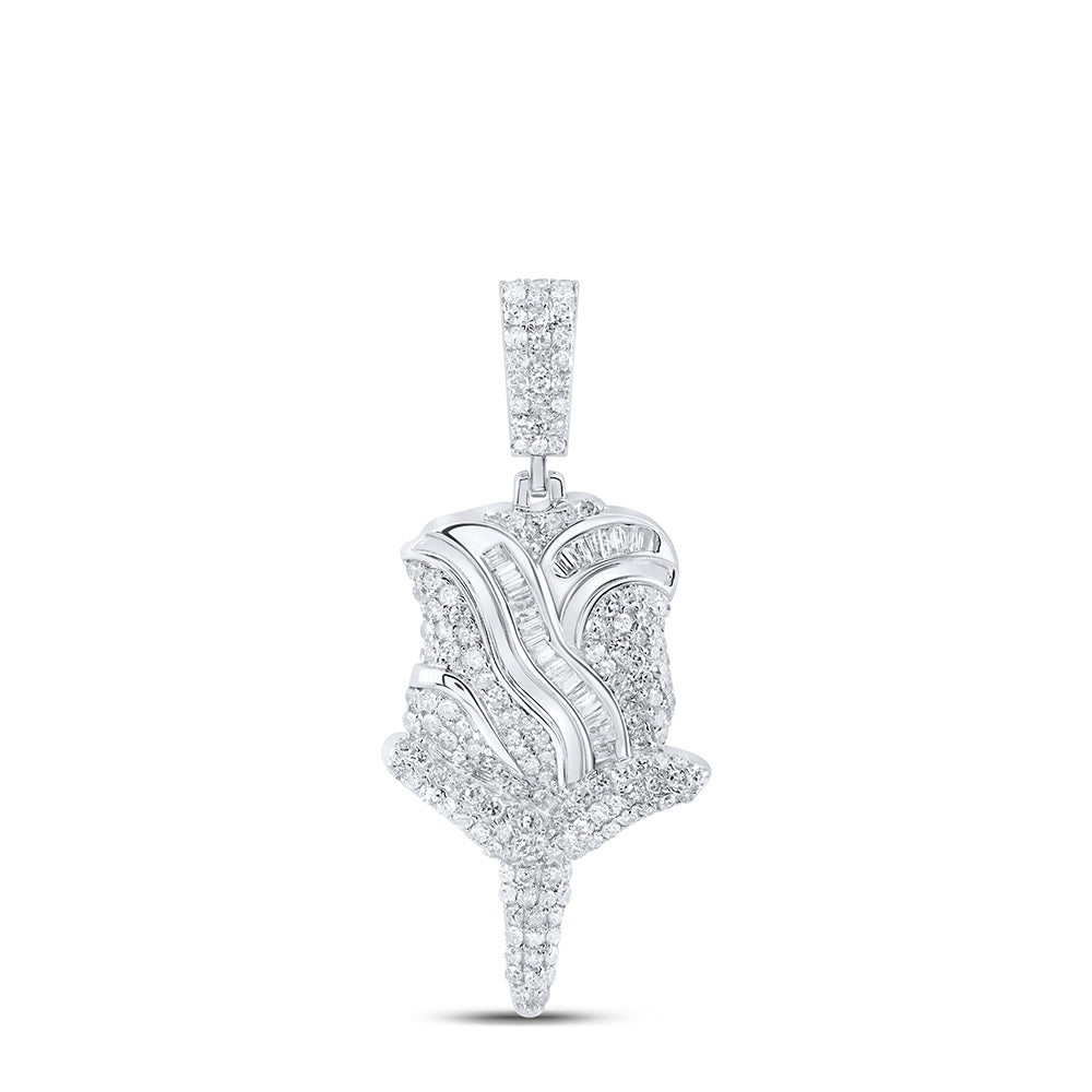 Sterling Silver 1 CTW-Natural Diamond Gift Rose Pendant 4.72 Gram