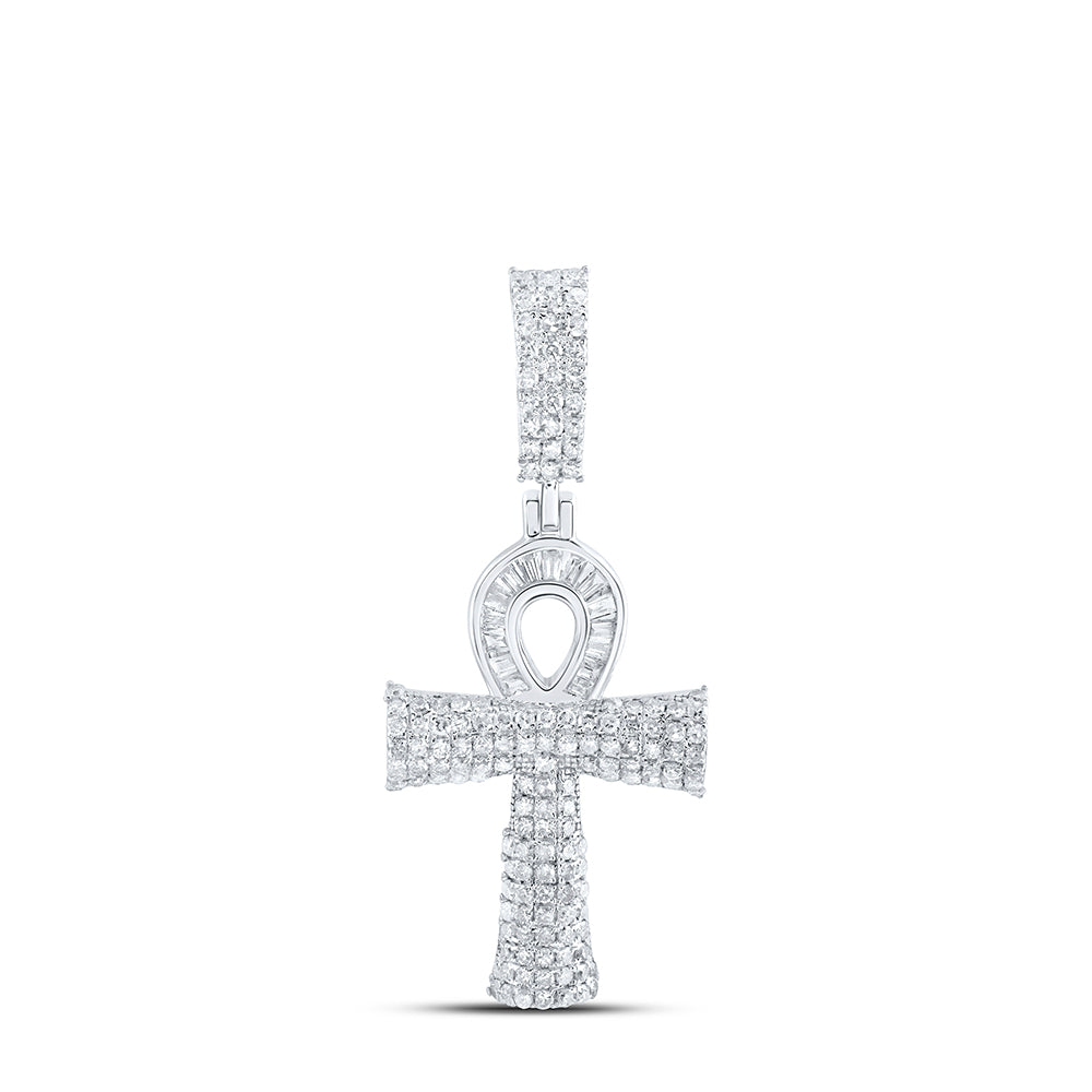 Sterling Silver 3/4 CTW-Natural Diamond Gift Ah Cross Pendant 2.56 Gram
