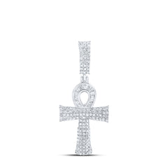 Sterling Silver 3/4 CTW-Natural Diamond Gift Ah Cross Pendant 2.56 Gram