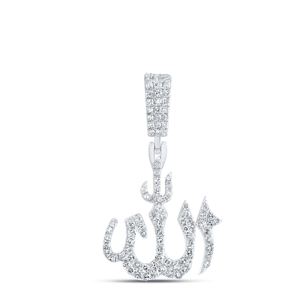 Sterling Silver 5/8 CTW-Natural Diamond Gift Allah Pendant 2.2 Gram