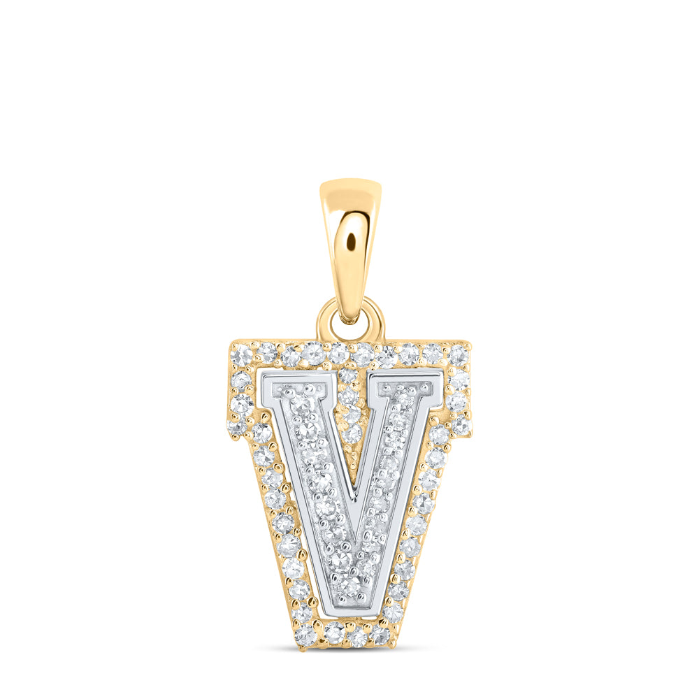 10K Two-Tone Gold 1/6 CTW-Natural Diamond Initial "V" Pendant 0.99 Gram