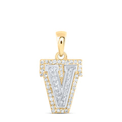 10K Two-Tone Gold 1/6 CTW-Natural Diamond Initial "V" Pendant 0.99 Gram