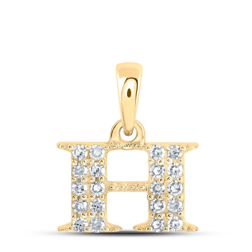 10K Yellow Gold 1/10 CTW-Natural Diamond Initial "H" Pendant 0.64 Gram