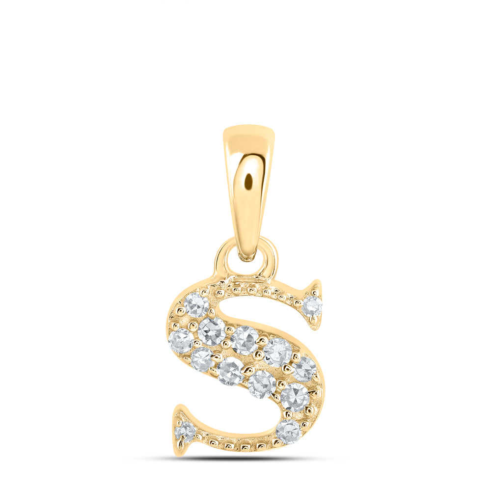 10K Yellow Gold 1/20 CTW-Natural Diamond Initial "S" Pendant 0.39 Gram